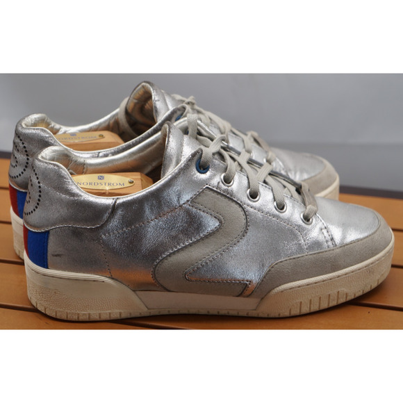 Stella McCartney Sneakers US 6 EU 36 Silver w/Red & Blue Heel Detail RearLogo - Picture 1 of 12